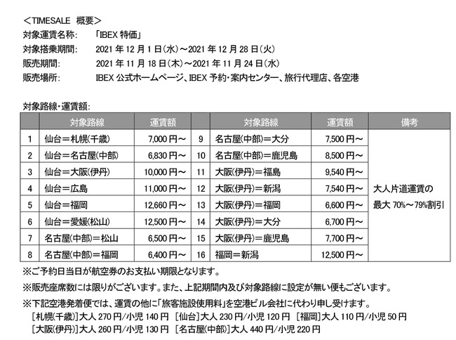 「IBEX特価」12月出発分 TIME SALE 実施！のサブ画像1