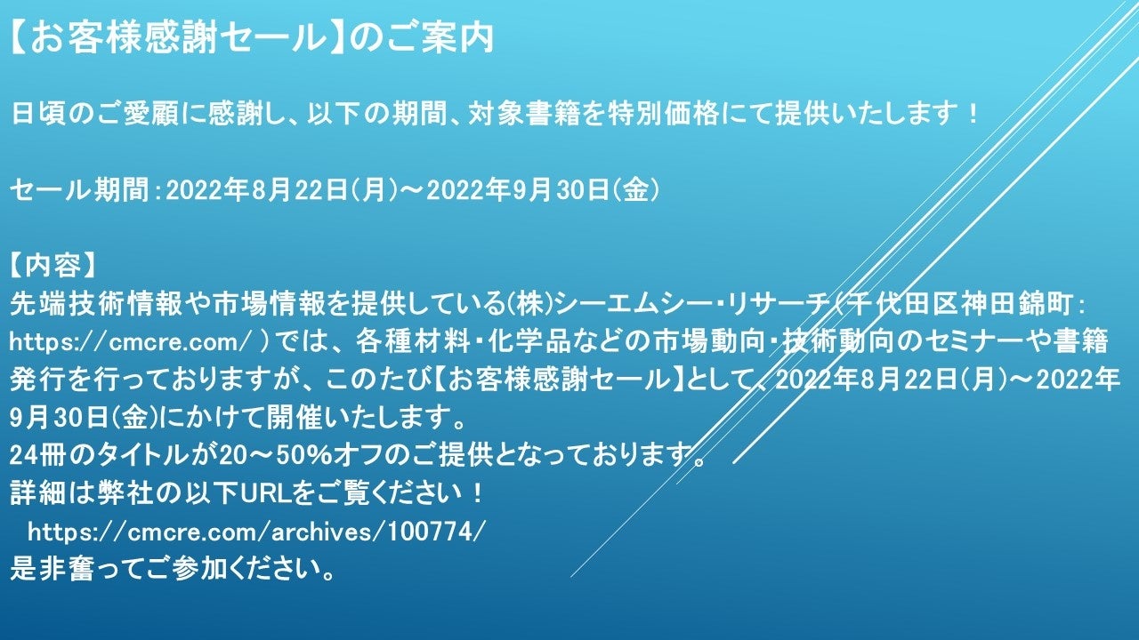 ​【お客様感謝セール】日頃のご愛顧に感謝し、対象書籍を特別価格にてご提供！ CMCリサーチ（2022/8/22）のサブ画像1