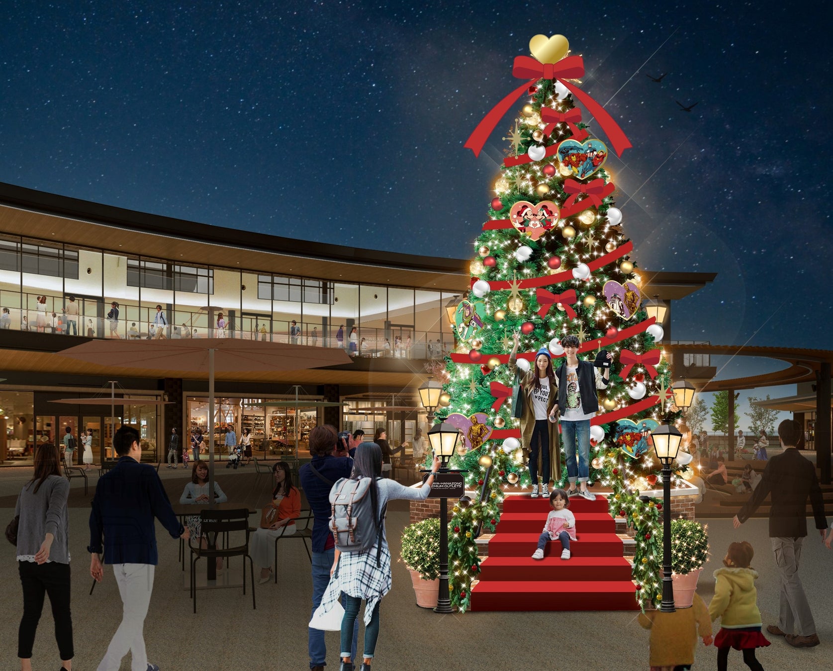 プレミアム・アウトレットとディズニーが贈るハートフルクリスマス　『PREMIUM OUTLETS® CHRISTMAS』　ディズニーキャラクター達が彩るイルミネーションが登場のサブ画像11_ふかや花園プレミアム・アウトレット　メインツリーイメージ