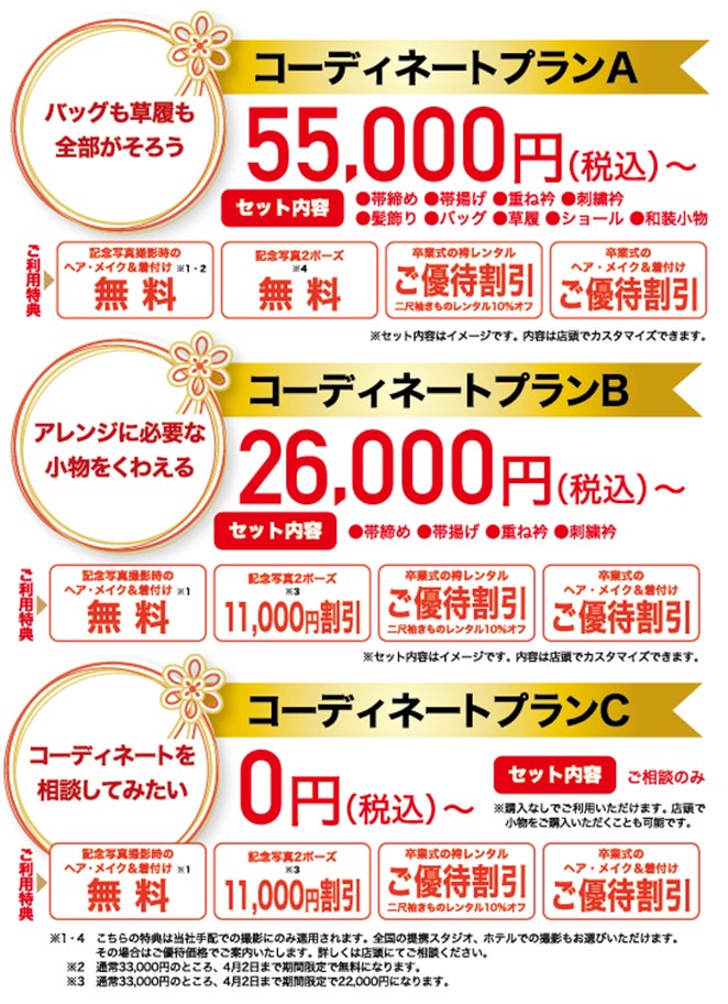 目玉企画振袖20％全品OFF！新作好きもコスパ重視にもママ振りにも、それぞれに合ったオトクが選べるキャンペーン！京都きもの友禅「新春 全国一斉振袖BIGセール」全店舗で開催のサブ画像10_▲選べる3つのコーディネートプラン