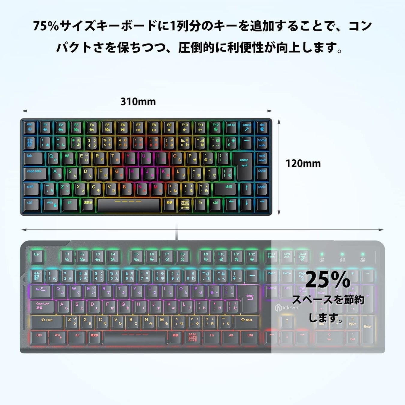 【iClever】赤軸テンキーレスの75％ゲーミングキーボード新発売のサブ画像4