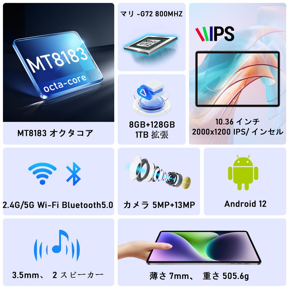 8コア2Kディスプレイ、1,300万カメラの高性能タブレットコンピュータで、他社よりもコストパフォーマンスに優れています。 定価22015円を16900円で限定購入！のサブ画像2