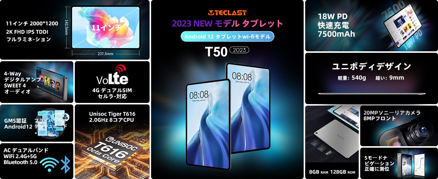 Teclast大人気Android 12タブレット「T50 2023」限定セール開始！超激安製品「P25T」もAmazonで販売します。WideVine L1対応+GPSサポート+児童守護のサブ画像2