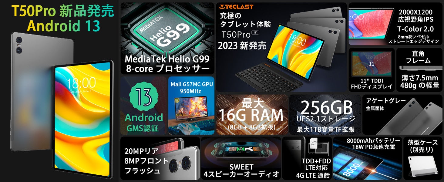 新商品販売中！Teclast最新型Android 13タブレット「T50Pro」入荷完了、Amazonで週末限定セール再開！アップグレード大容量「P40HD」で高性能のタブレット体験を楽しめましょう！のサブ画像2