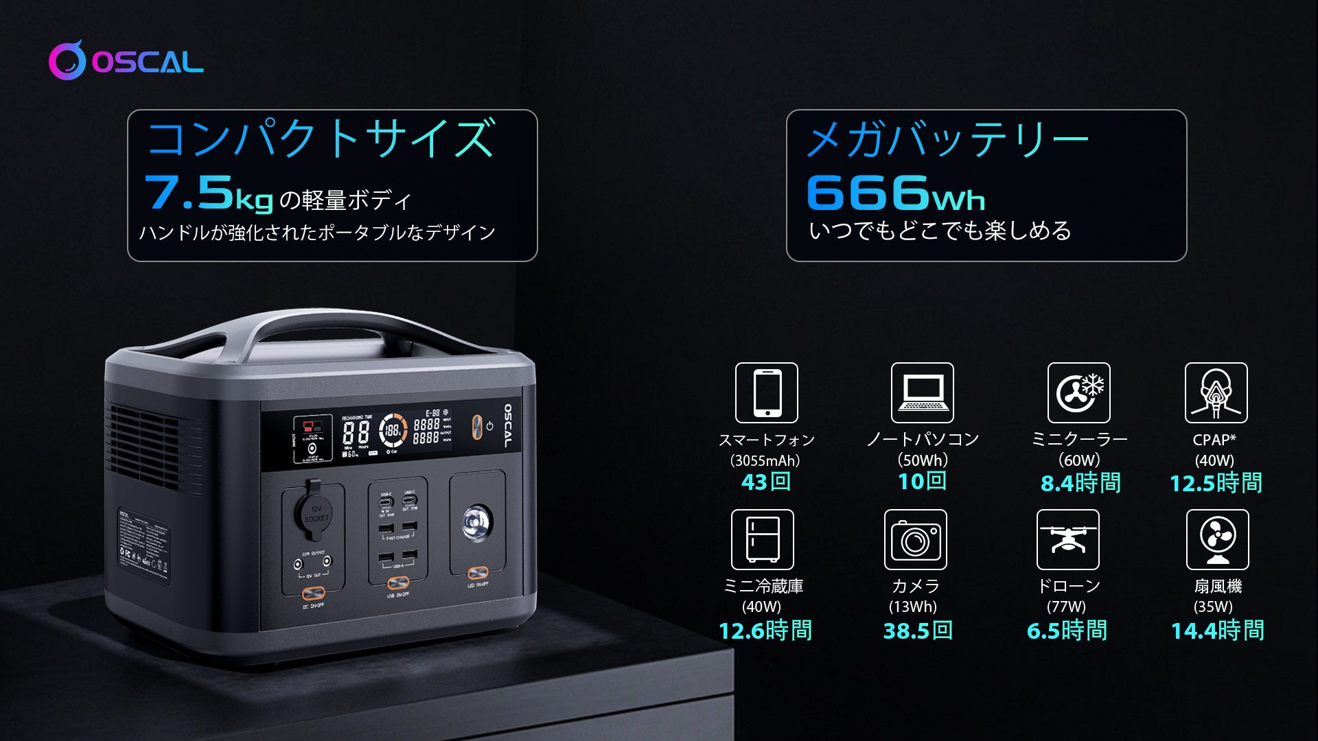 ポータブル電源「OSCAL PowerMax700」を5%オフで購入可能（7/9まで）大容量蓄電池/非常用電源/アウトドア/700W/666Wh/50Hz・60Hz対応/PSE認証済/SOSライト付きのサブ画像4