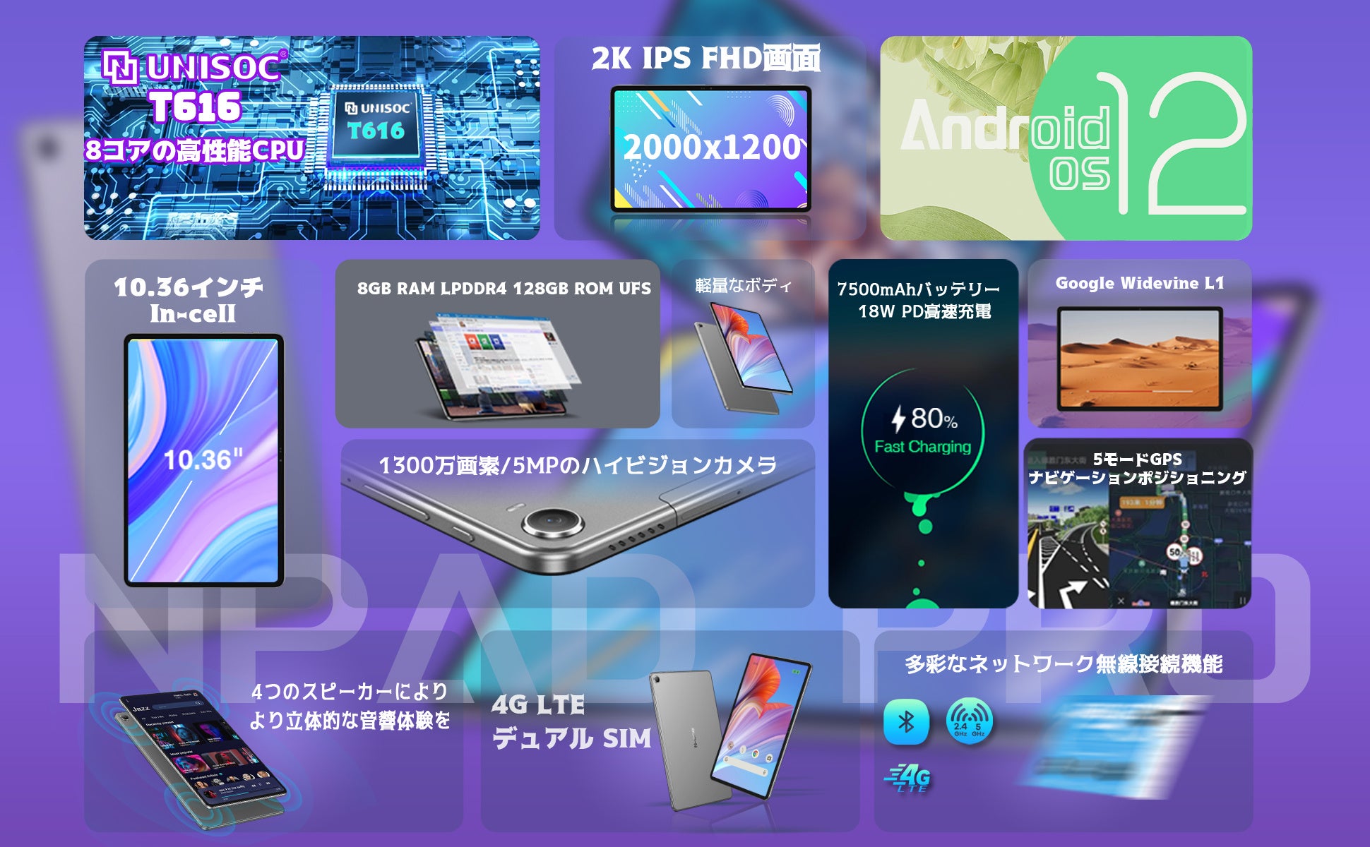 【夏休みセール祭】38%OFF！夏休みセール特価! 10.4インチ、8コア、8+128G高性能なタブレットが11,800円で販売中！のサブ画像2