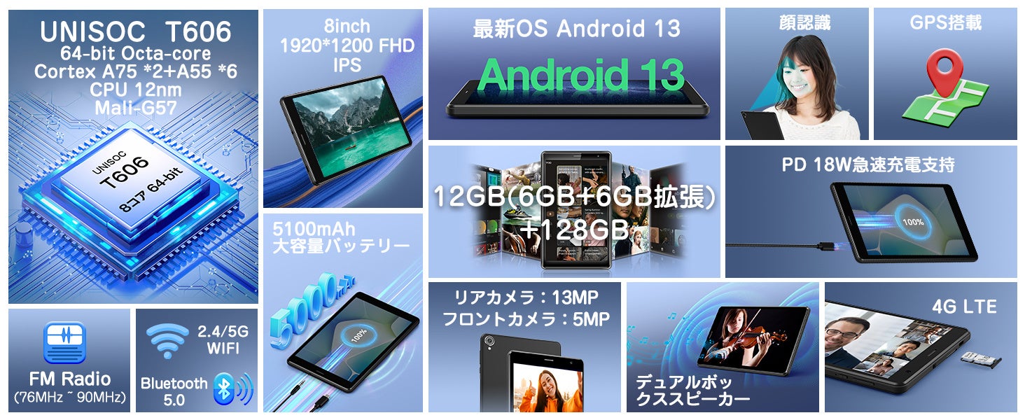 UAUU(ユアユー) T30pro初登場Android 13 8インチタブレット1920* 1200 IPSディスプレイ顔認証 Widevine L1対応のサブ画像2