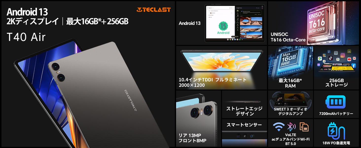 新品登場！Teclast最新製品「T40 Air」はAmazonで販売開始！大容量「M40 Plus」も限定セール実施中！Android 13/Widevine L1対応/2Kディスプレイのサブ画像2