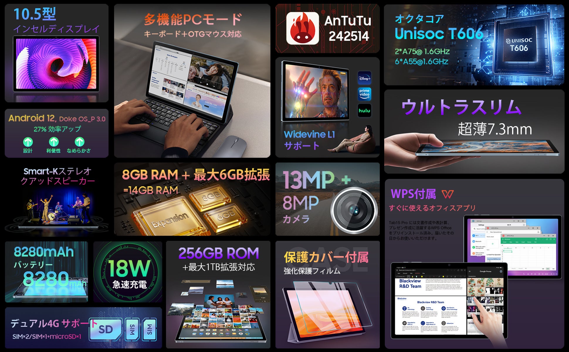 【値下げ】BlackviewｘAmazon月のセール開催中、最大40％ OFF可能！売れ筋Androidタブレットオススメます～、最後の一日！！のサブ画像4