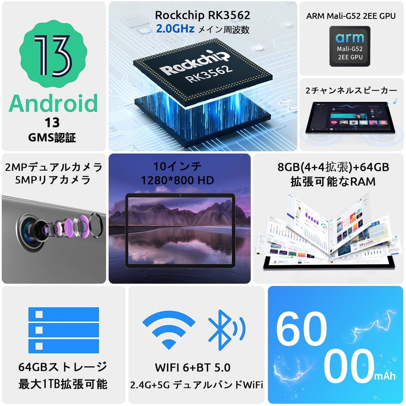 【新品販売プロモーション】Amazon Android 13 超高性能 8GB+64GB タブレットが超激安で販売中、最安価格 10,900円‼のサブ画像2