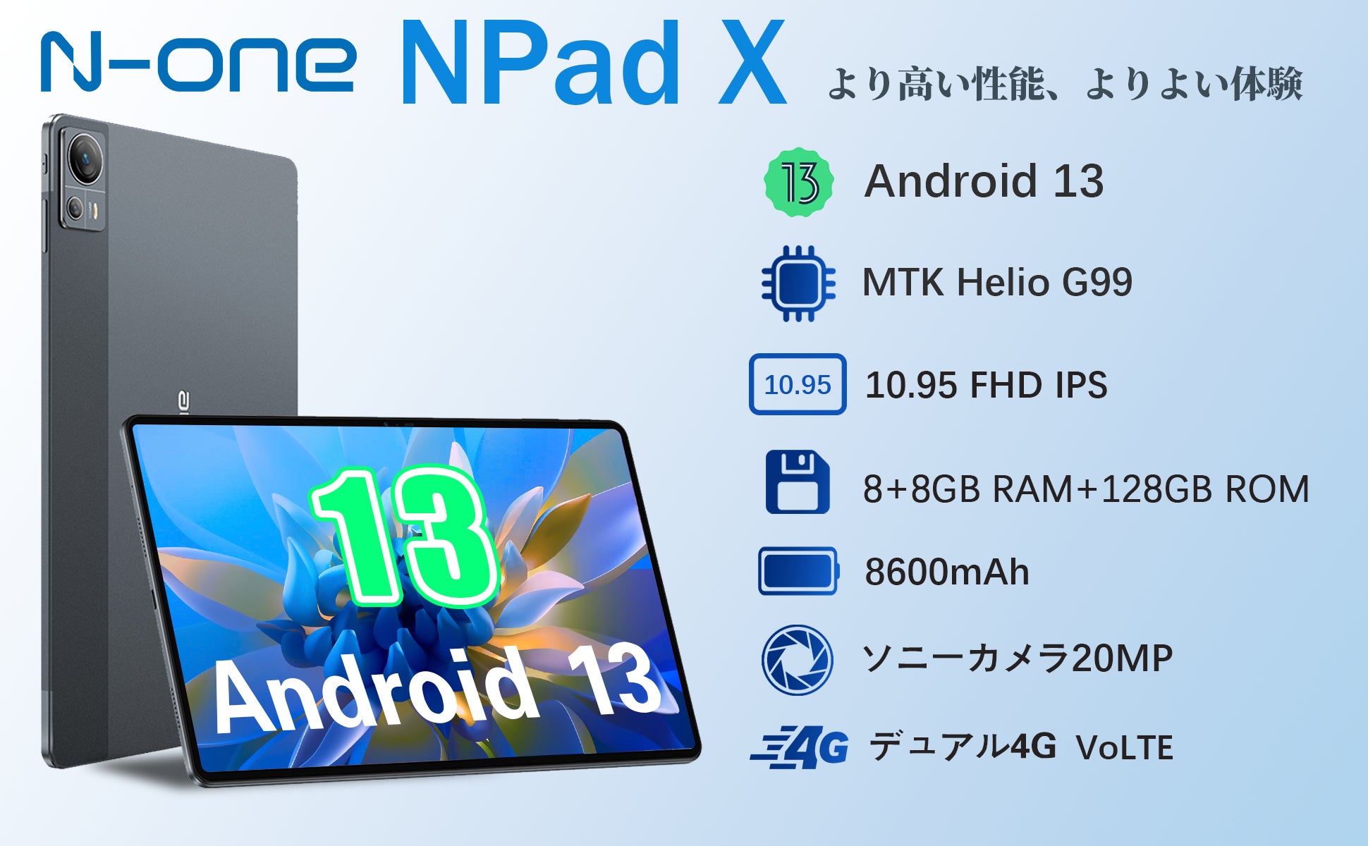 【史上最安値】Android 13 超高性能 Helio G99 CPU搭載 16GB+128GB タブレット、最安価格 25,900円‼のサブ画像2