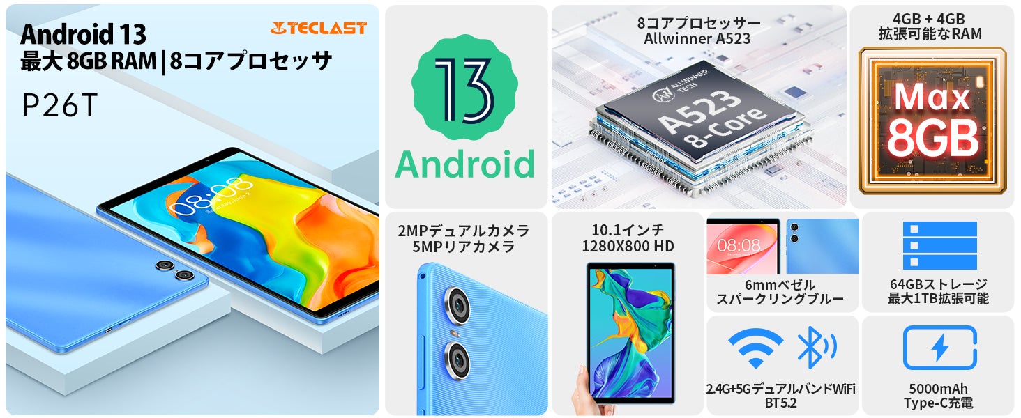 【値下げ】Teclast激安タブレットオススメ！Androidタブレット「P26T」はWideVine L1対応、「P30S」はGPSサポート。Amazonで最大34％ OFF！のサブ画像2