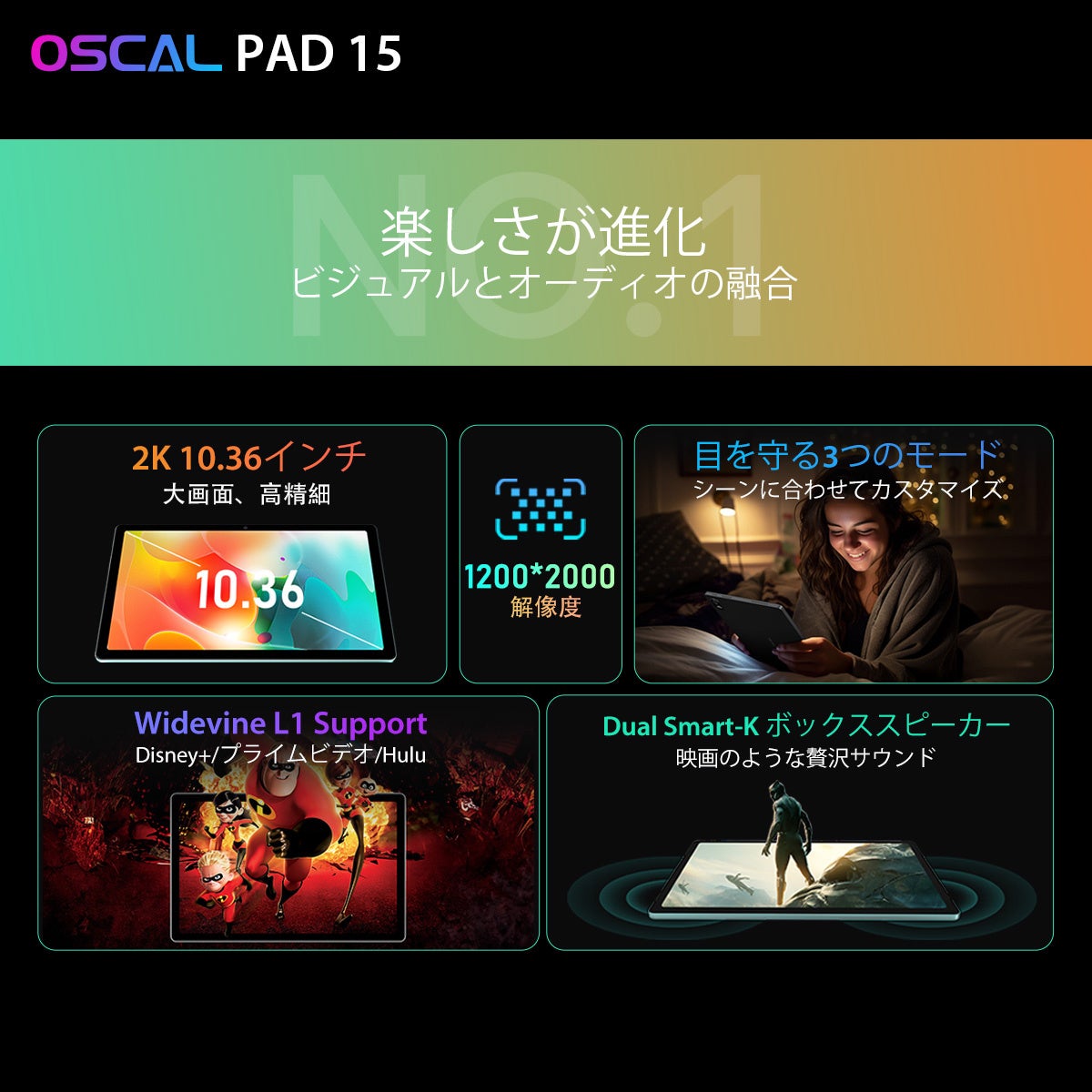 PCモード対応タブレット「Oscal Pad 15」発売！無料スタイラスペン付き/10.36インチ/8,280mAh大容量バッテリー/最大16GB RAM/256GBストレージ/Android13のサブ画像2