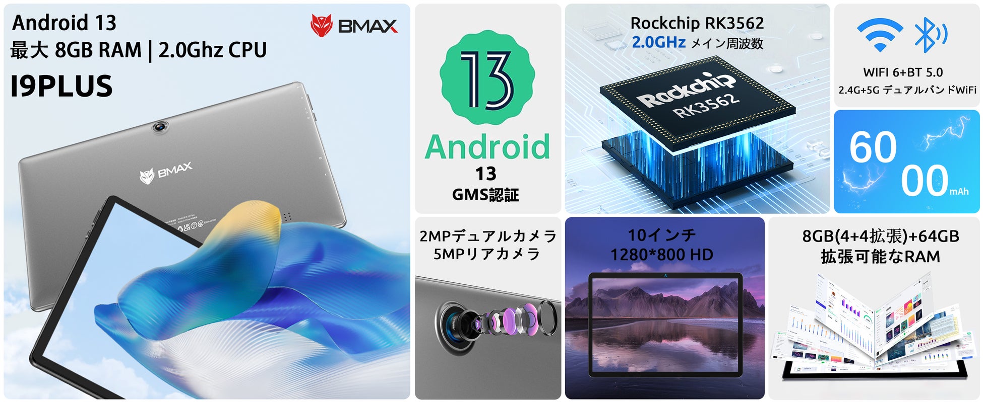 【史上最安値】一日だけ、Amazon Android 13 超高性能 2.0Ghz CPU搭載 8GB+64GBタブレット、最安価格 10,900円‼のサブ画像1