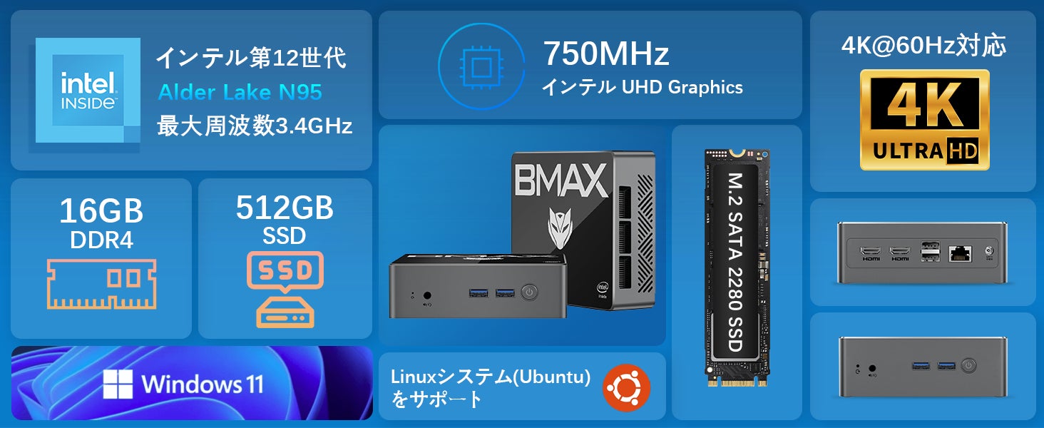 BMAX 「B4」Intel 第12世代 N95 小型パソコン,16GB+512GB,最安値22,400円!!のサブ画像3