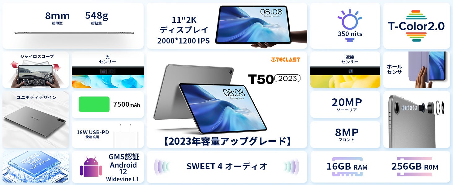 Teclast高コスパAndroid 13タブレット「T50」入荷完了、33％ OFFセール実施中！薄型「M50HD」もお得なクーポン配布します。2Kディスプレイ/WideVine L1＆LTE 対応のサブ画像2