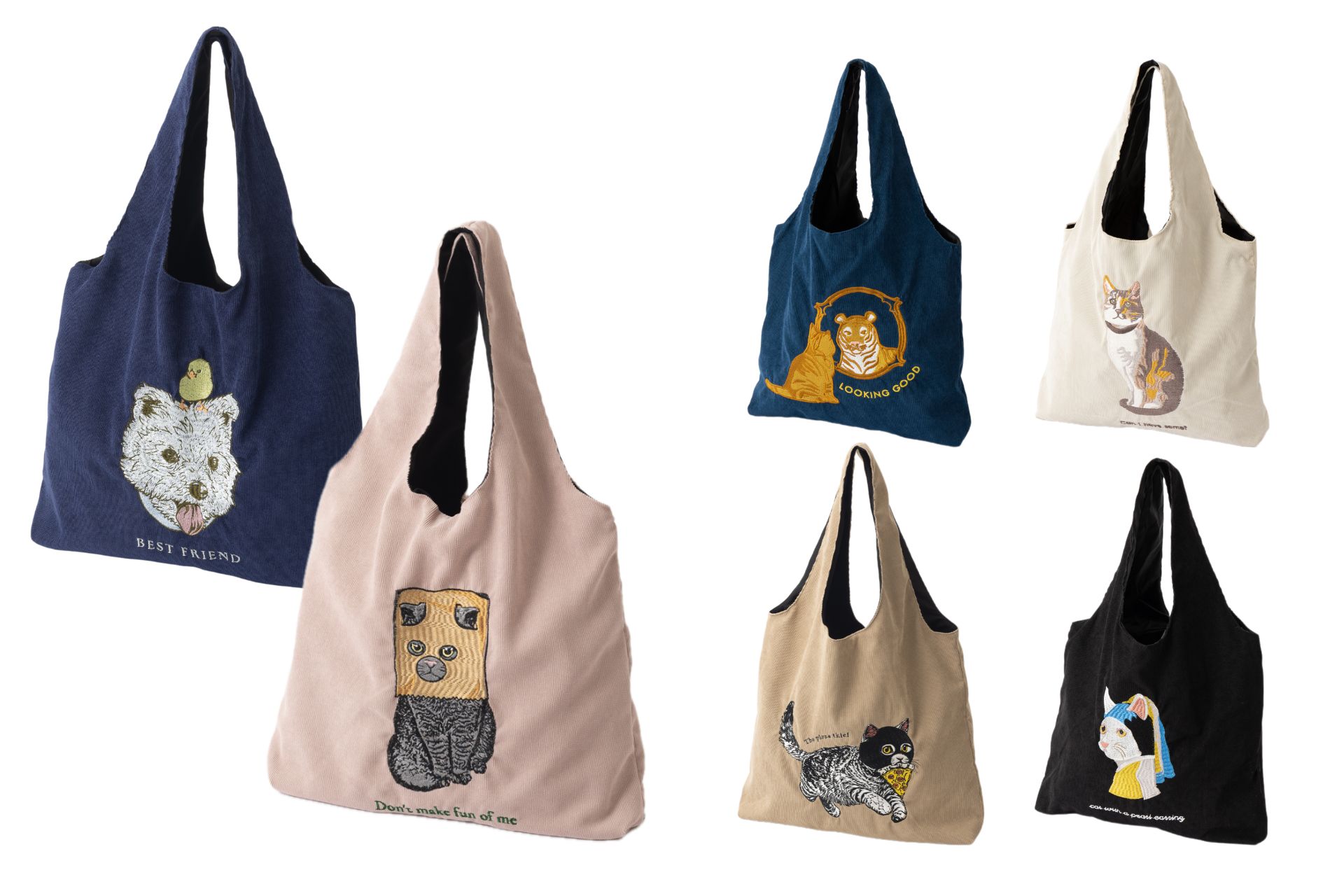 【丸井今井札幌本店】「O'NEIL OF DUBLIN」「Jubilee」POP UP SHOP 開催中のサブ画像6_猫犬デザイン刺繍 コーデュロイ トートバッグ 60×40cm