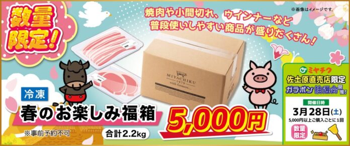 【生活応援企画】新生活におすすめの「春のお楽しみ福箱」を数量限定販売！さらに、佐土原直売店限定でガラポン抽選会も開催！その他、宮崎牛が最大25％OFFなどお見逃しなく！のメイン画像