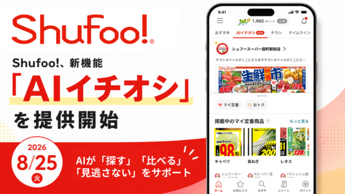 電子チラシサービス「Shufoo!」、2,000名超の声を元に新機能　「AIイチオシ」を提供開始　AIが「探す」「比べる」「見逃さない」をサポートし、毎日のお買いものをもっと便利にのメイン画像