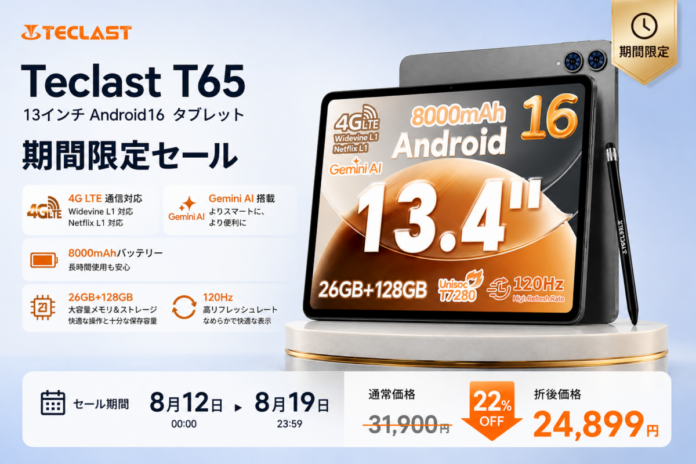Teclast T65、8月12日～8月19日の期間限定セールを開催のメイン画像